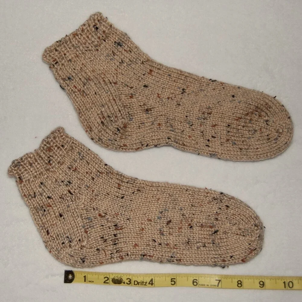 NEW Handmade Brown Flecks Ankle Socks, Women Size M (US 7.5-8)